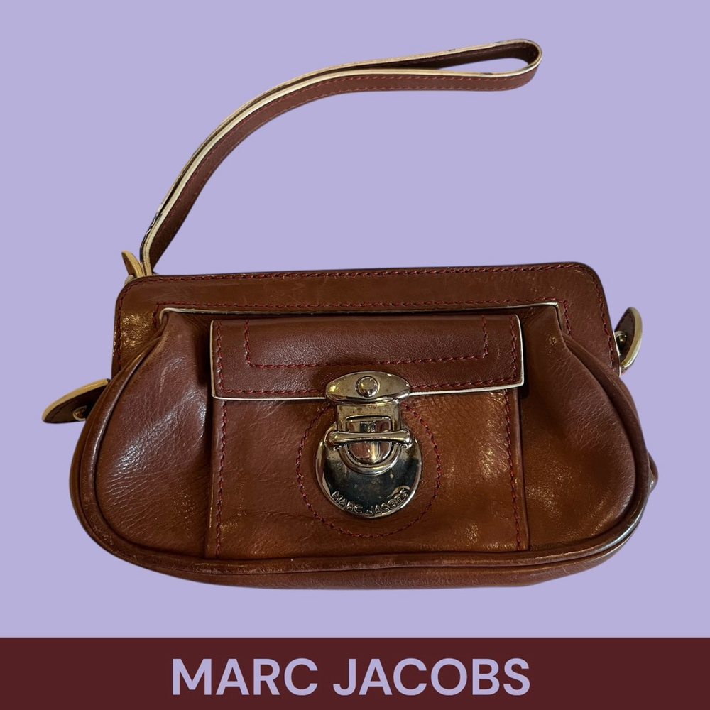 Women's Marc Jacobs Brown Leather Clutch Wristlet bag Wallet